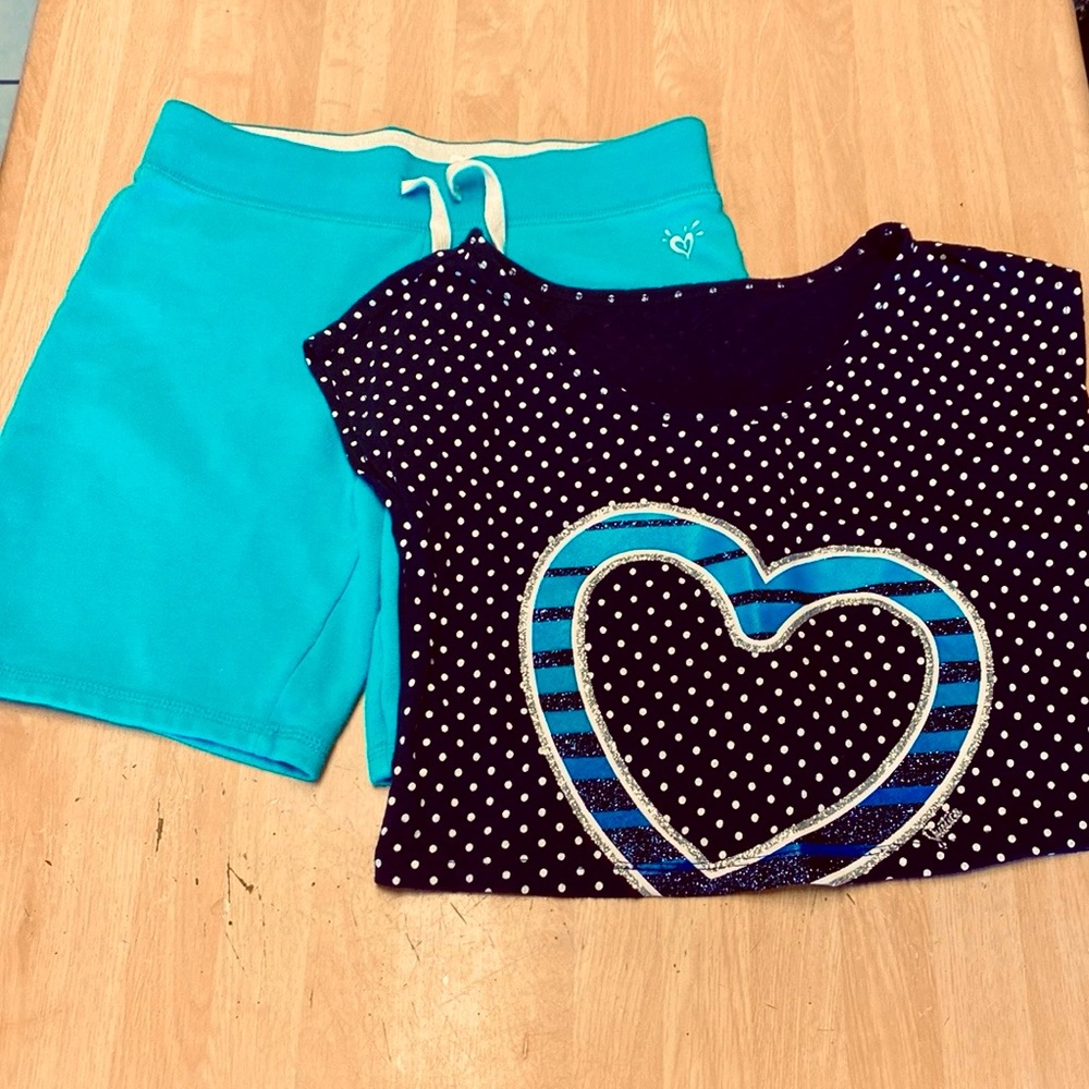 Justice Girls 12 Matching Set of Navy/White Polka Dot Cropped Top & Shorts